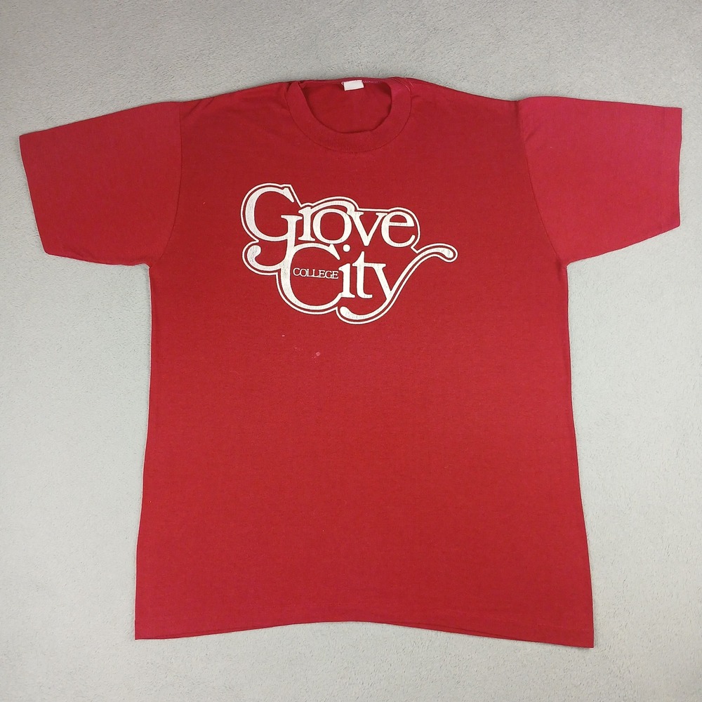 Vintage Grove City College T Shirt Mens XL Red Graphic Single Stitch Retro 90s